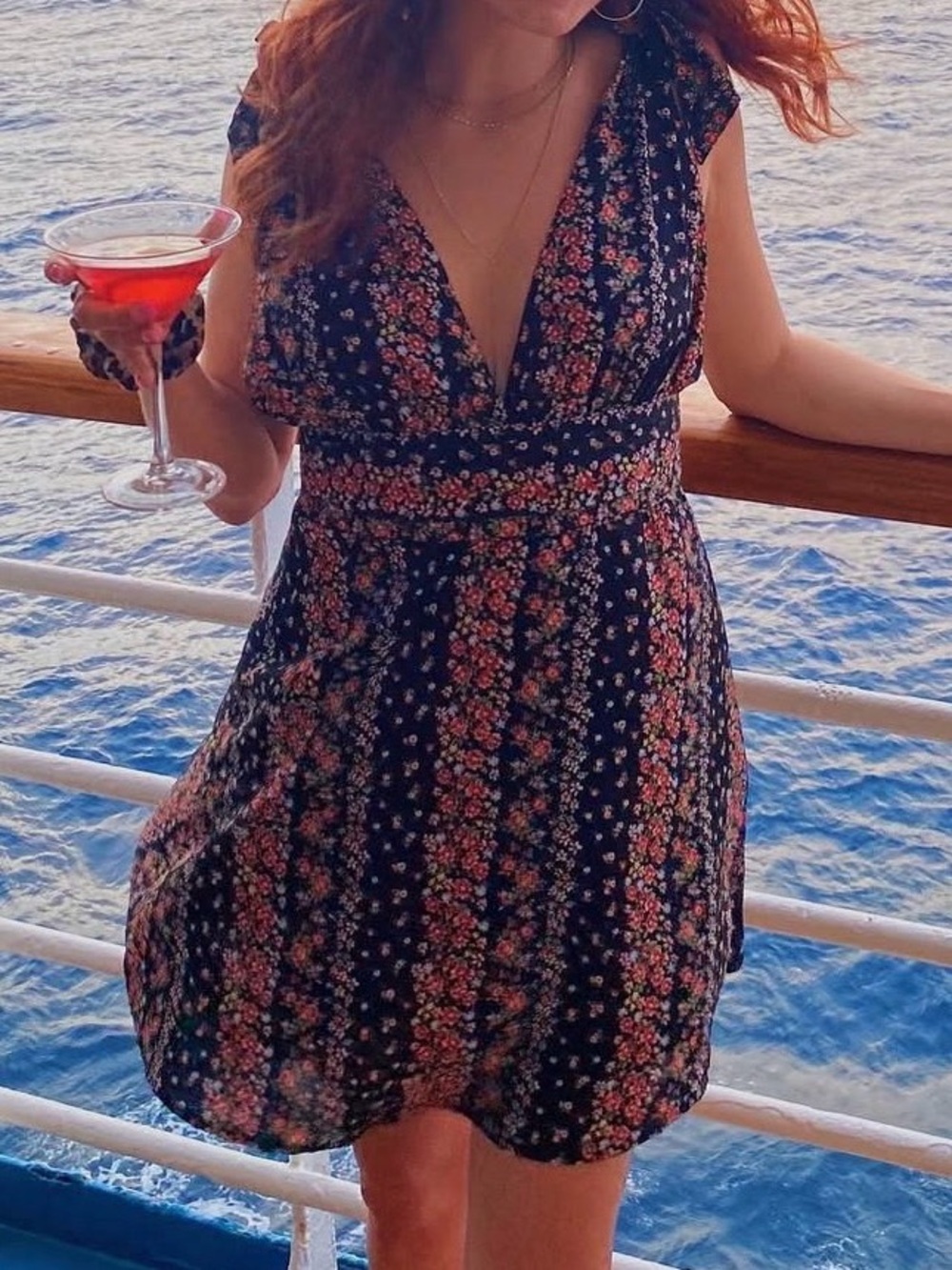 Forever 21 Black Floral Plunge V-Neck Mini Dress